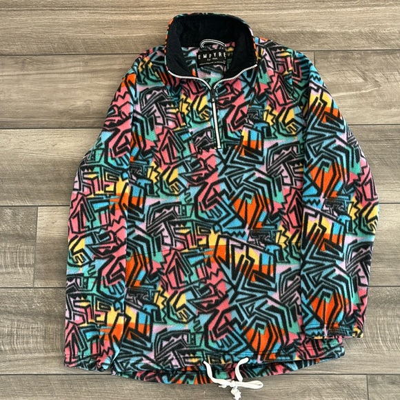 Empyre Fleece Pullover 1/4 Zip Retro Print Streetwear Long Sleeve Men's Size L. - Picture 1 of 6
